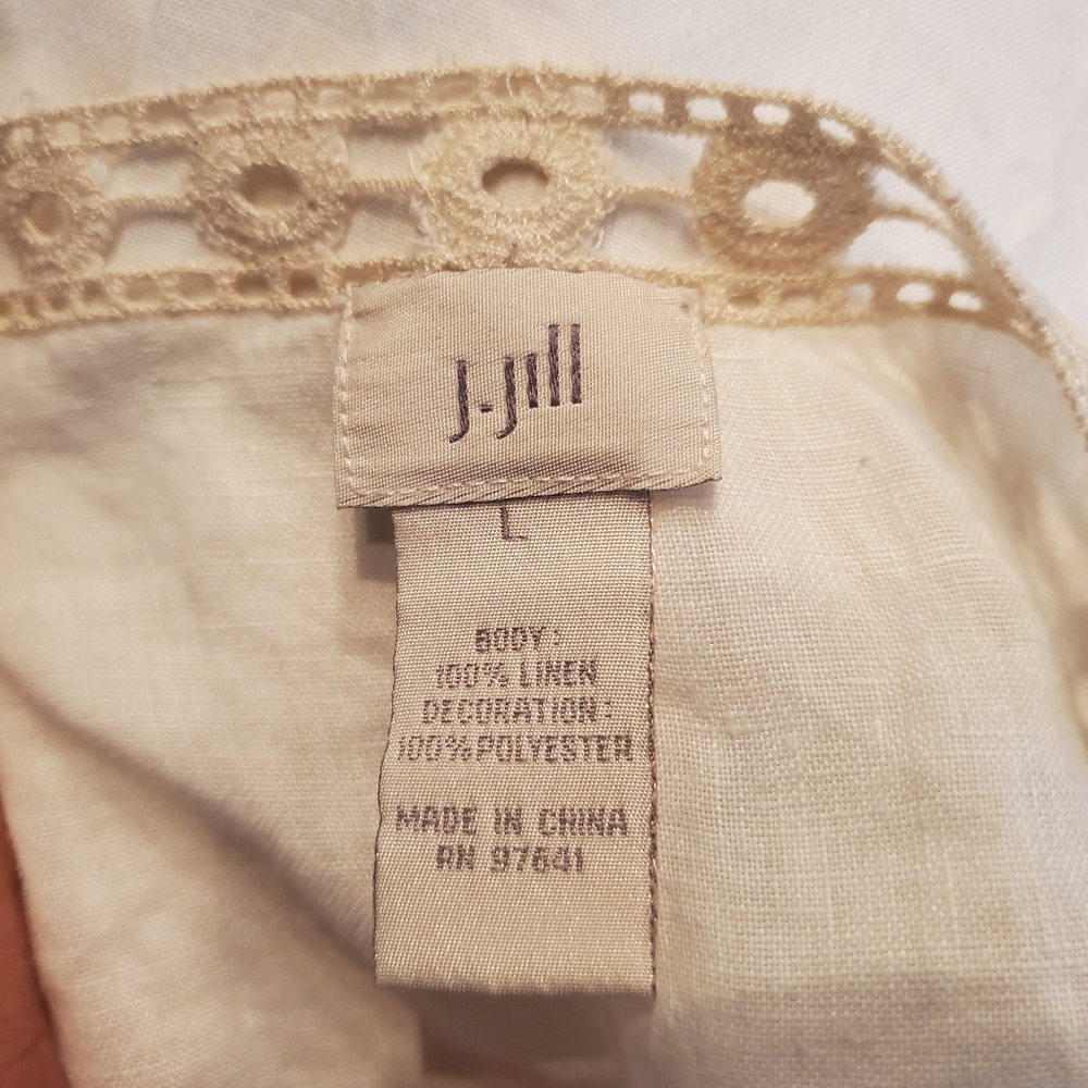 J. Jill Linen Long Sleeve Embroidered Blouse Womans L - Picture 2 of 7
